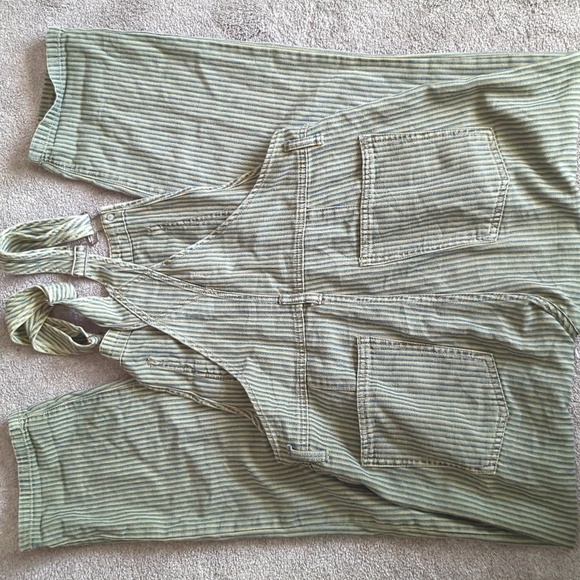 We the Free – Ziggy Denim Overall in Railroad Stripe – Olive Sparrow Green - Picture 2 of 10